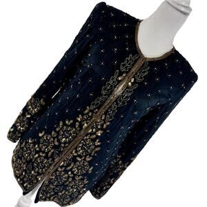 MARK & JOHN! 100% SILK! LUXE BLACK & GOLD ORNATELY BEADED/SEQUINNED JACKET! SZ S